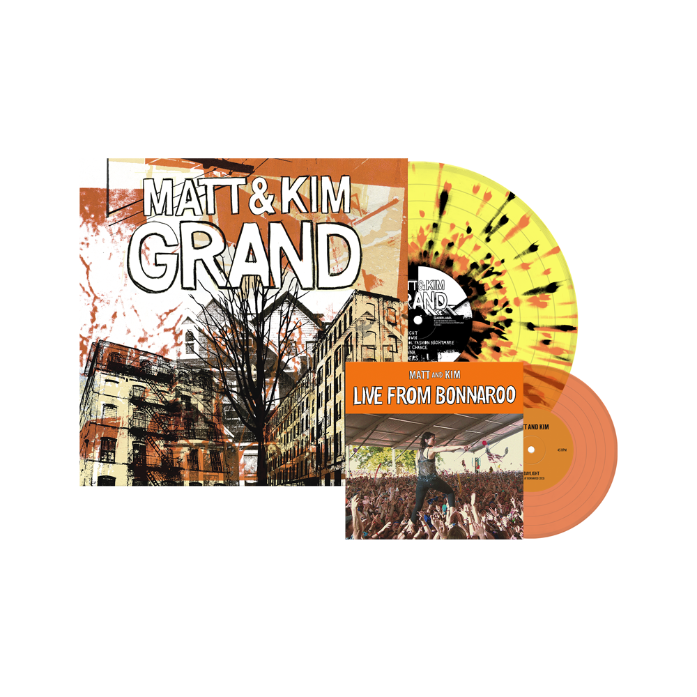 Official Matt and Kim Merchandise Grand Splatter Vinyl Bundle.